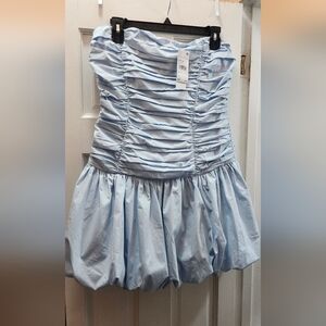 Light Blue Ruched Strapless Dress